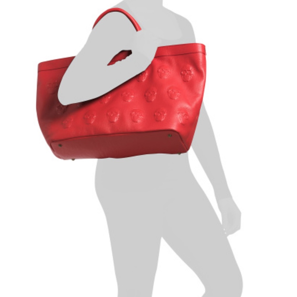 Io Pelle Red Leather Embossed Skull Tote